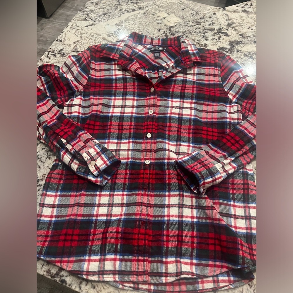 100% cotton women’s 10P Lands End plaid button up shirt